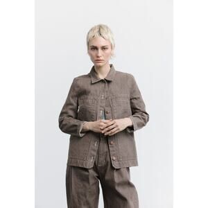 Carleen Triangle Pocket Jean Jacket Walnut Size S Chocolate Brown Denim NWT